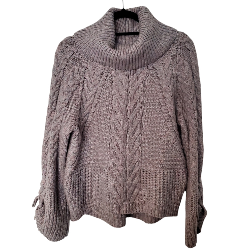 49. Express Pastel Knit Turtle Neck Sweater Lace Up Sleeve Size M